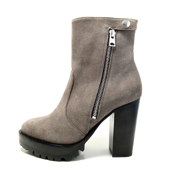 AllSaints Ana Gray Suede Lug Sole Ankle Boots - Picture 6 of 12